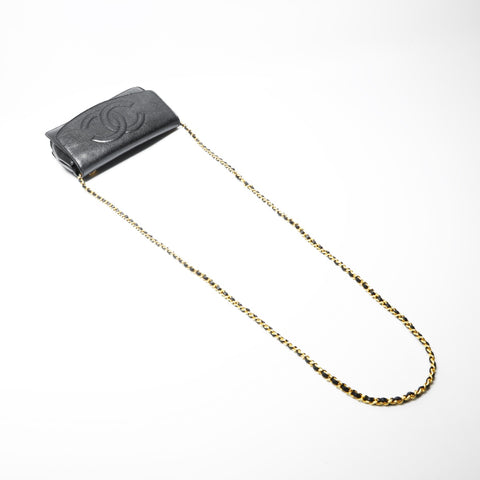 CHANEL No. 4 1996-1997 COCO Mark Caviar Skin Chain Wallet Shoulder Bag black WS23768