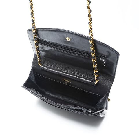 CHANEL No. 4 1996-1997 COCO Mark Caviar Skin Chain Wallet Shoulder Bag black WS23768