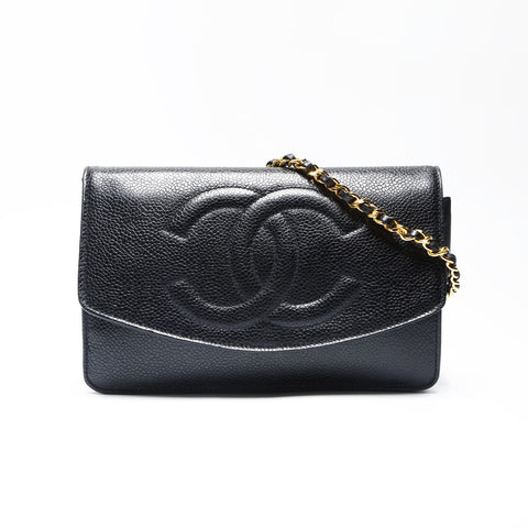 CHANEL No. 4 1996-1997 COCO Mark Caviar Skin Chain Wallet Shoulder Bag black WS23768
