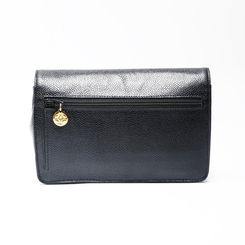 CHANEL No. 4 1996-1997 COCO Mark Caviar Skin Chain Wallet Shoulder Bag black WS23768