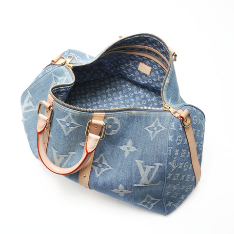 LOUIS VUITTON 2022-2025 Monogram Denim Keepall Bandouliere 45 Boston Tasche Marineblau WS23780