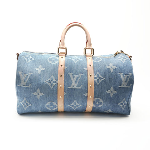 LOUIS VUITTON 2022-2025 Monogram Denim Keepall Bandouliere 45 Boston Tasche Marineblau WS23780