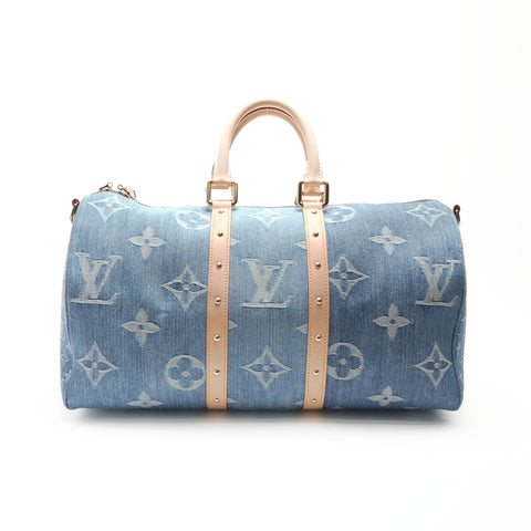 LOUIS VUITTON 2022-2025 Monogram Denim Keepall Bandouliere 45 Boston Tasche Marineblau WS23780