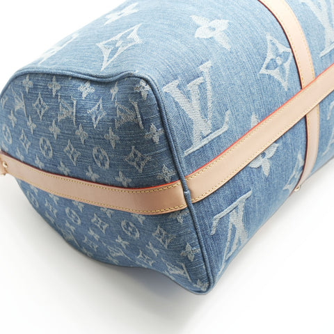 LOUIS VUITTON 2022-2025 Monogram Denim Keepall Bandouliere 45 Boston Tasche Marineblau WS23780