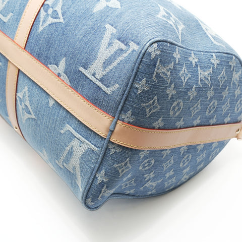 LOUIS VUITTON 2022-2025 Monogram Denim Keepall Bandouliere 45 Boston Tasche Marineblau WS23780