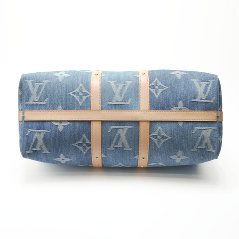 LOUIS VUITTON 2022-2025 Monogram Denim Keepall Bandouliere 45 Boston Tasche Marineblau WS23780