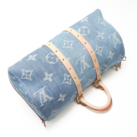 LOUIS VUITTON 2022-2025 Monogram Denim Keepall Bandouliere 45 Boston Tasche Marineblau WS23780