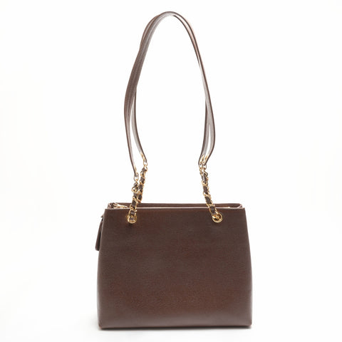 CHANEL No. 3 1994-1996 Caviar Skin Tote Chain Shoulder Bag Brown WS23795