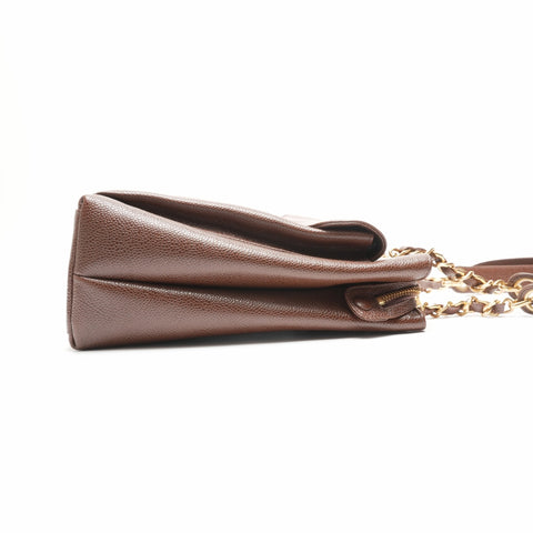 CHANEL No. 3 1994-1996 Caviar Skin Tote Chain Shoulder Bag Brown WS23795