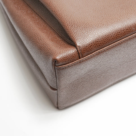 CHANEL No. 3 1994-1996 Caviar Skin Tote Chain Shoulder Bag Brown WS23795