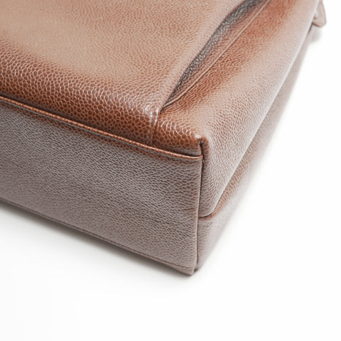 CHANEL No. 3 1994-1996 Caviar Skin Tote Chain Shoulder Bag Brown WS23795