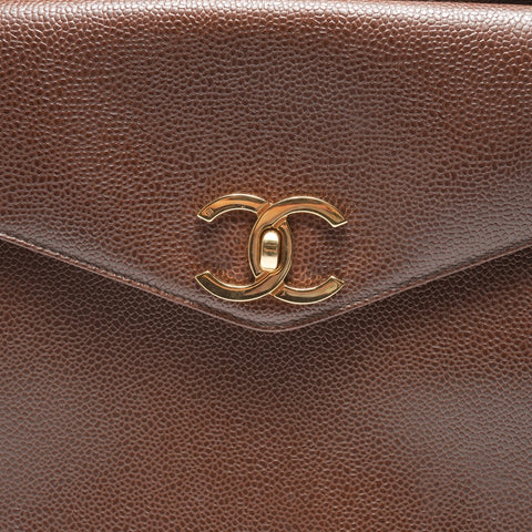 CHANEL No. 3 1994-1996 Caviar Skin Tote Chain Shoulder Bag Brown WS23795