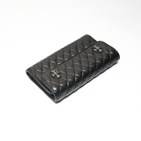 CHROME HEARTS Wave Quilted Leather Cross 3-Snap Tri-Fold Purse black WS23801
