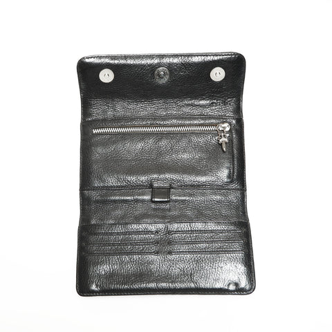 CHROME HEARTS Wave Quilted Leather Cross 3-Snap Tri-Fold Purse black WS23801