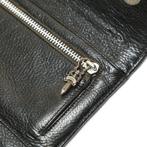 CHROME HEARTS Wave Quilted Leather Cross 3-Snap Tri-Fold Purse black WS23801