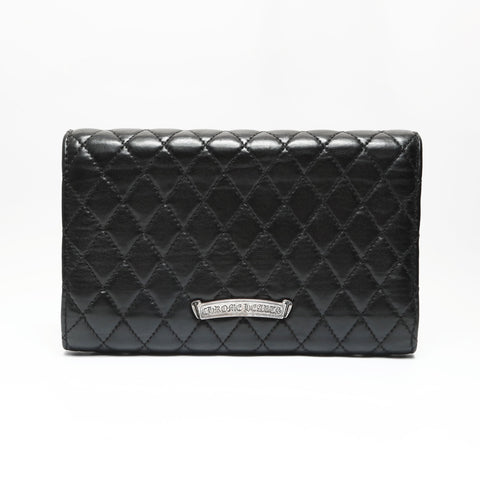 CHROME HEARTS Wave Quilted Leather Cross 3-Snap Tri-Fold Purse black WS23801