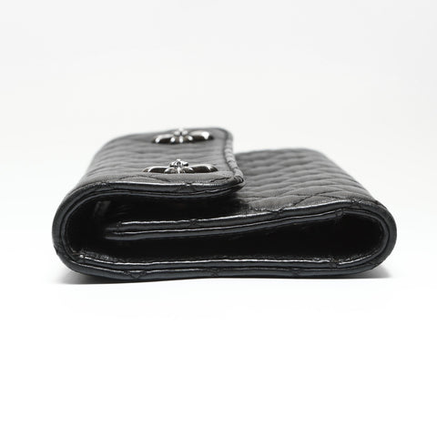 CHROME HEARTS Wave Quilted Leather Cross 3-Snap Tri-Fold Purse black WS23801