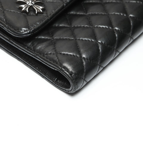 CHROME HEARTS Wave Quilted Leather Cross 3-Snap Tri-Fold Purse black WS23801