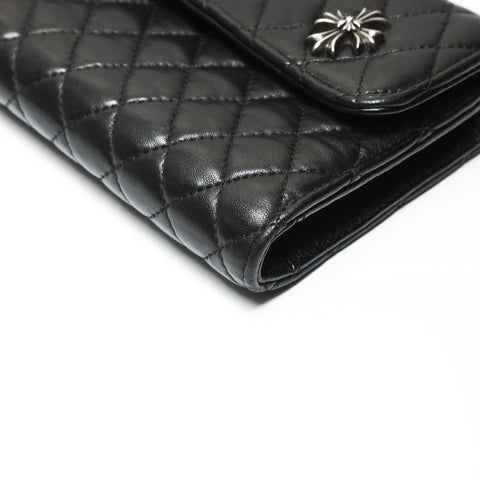 CHROME HEARTS Wave Quilted Leather Cross 3-Snap Tri-Fold Purse black WS23801