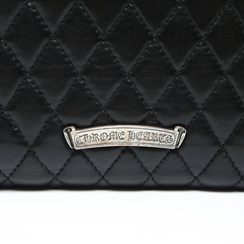 CHROME HEARTS Wave Quilted Leather Cross 3-Snap Tri-Fold Purse black WS23801