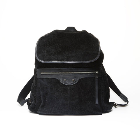 BALENCIAGA Leather Suede Rock Classic Traveler Backpack  Daypack black WS23809