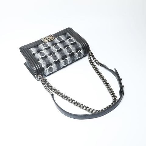 CHANEL No. 18 2013-2014 Boy Chanel Check Tweed Shoulder Bag black WS23810