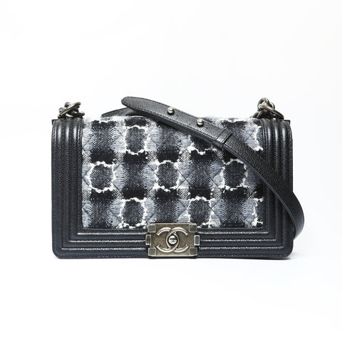 CHANEL No. 18 2013-2014 Boy Chanel Check Tweed Shoulder Bag black WS23810