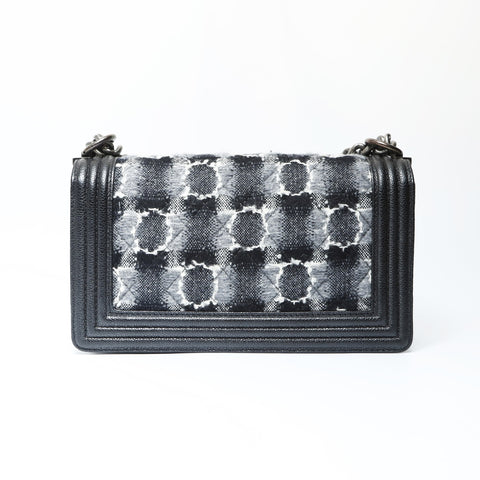 CHANEL No. 18 2013-2014 Boy Chanel Check Tweed Shoulder Bag black WS23810