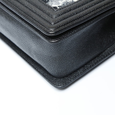 CHANEL No. 18 2013-2014 Boy Chanel Check Tweed Shoulder Bag black WS23810