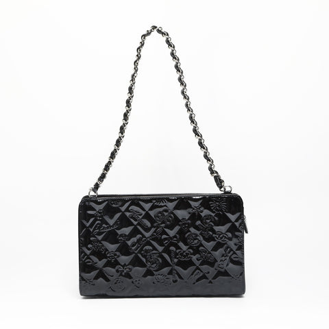 CHANEL No. 11 2006-2008 Patent leather icon motif Shoulder Bag black WS23812