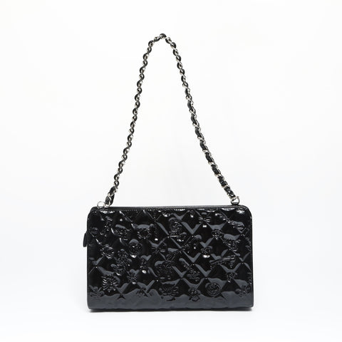 CHANEL No. 11 2006-2008 Patent leather icon motif Shoulder Bag black WS23812