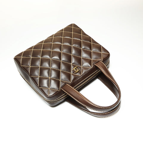 CHANEL No. 7 2001-2002 Wild Stitch COCO Mark Handbag Brown WS23814