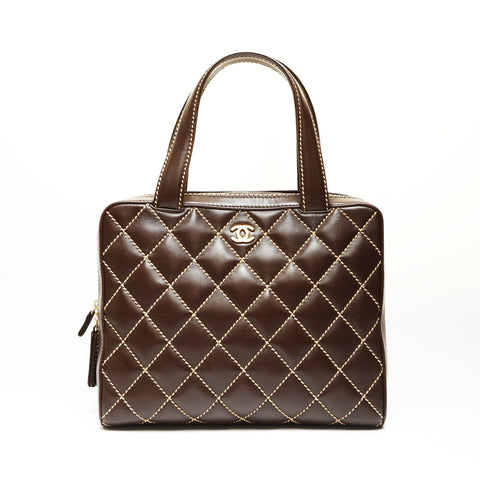 CHANEL No. 7 2001-2002 Wild Stitch COCO Mark Handbag Brown WS23814