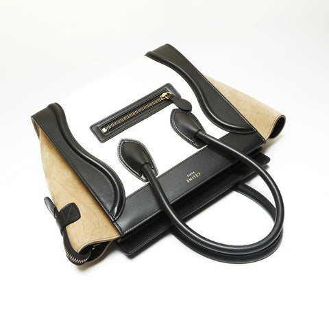 CELINE Luggage Micro Leather Suede Handbag Black White WS23816