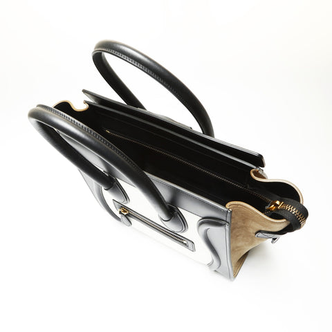 CELINE Luggage Micro Leather Suede Handbag Black White WS23816