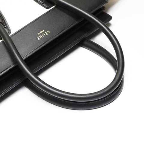 CELINE Luggage Micro Leather Suede Handbag Black White WS23816