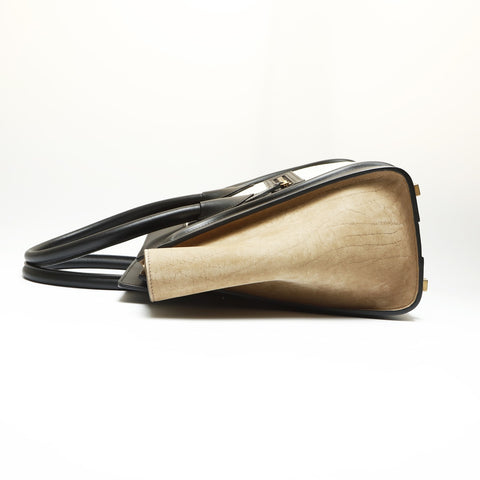 CELINE Luggage Micro Leather Suede Handbag Black White WS23816