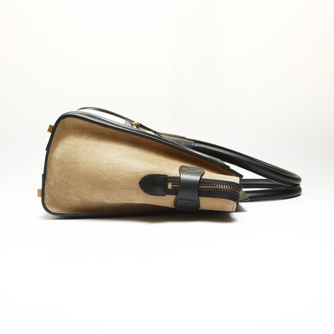 CELINE Luggage Micro Leather Suede Handbag Black White WS23816