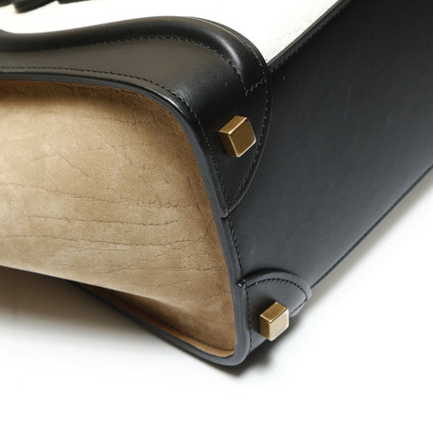 CELINE Luggage Micro Leather Suede Handbag Black White WS23816