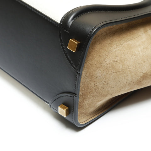 CELINE Luggage Micro Leather Suede Handbag Black White WS23816