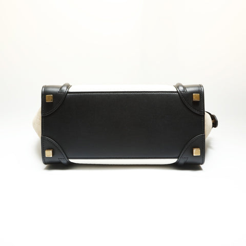 CELINE Luggage Micro Leather Suede Handbag Black White WS23816