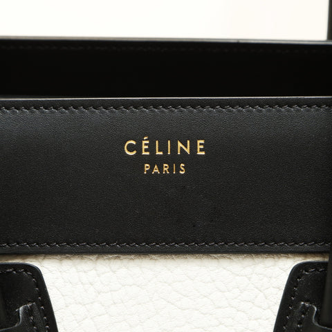 CELINE Luggage Micro Leather Suede Handbag Black White WS23816