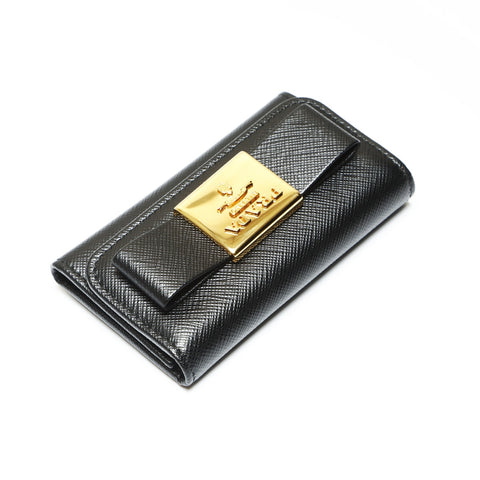PRADA Saffiano Leather Fiocco Key holder  black WS23819