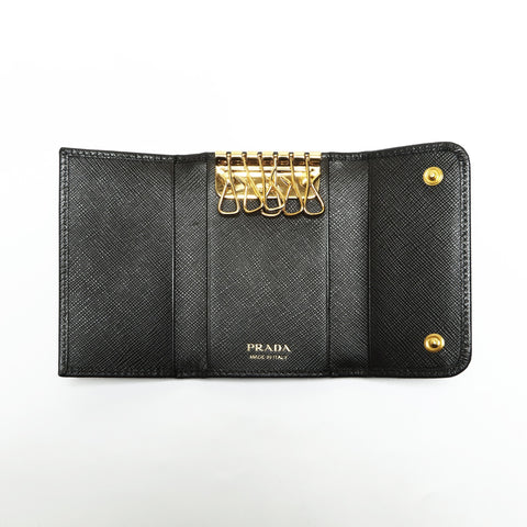 PRADA Saffiano Leather Fiocco Key holder  black WS23819