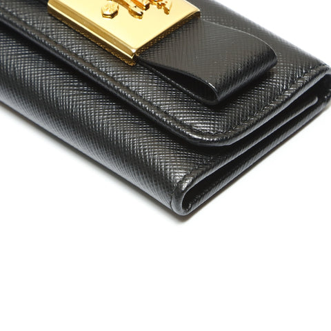 PRADA Saffiano Leather Fiocco Key holder  black WS23819