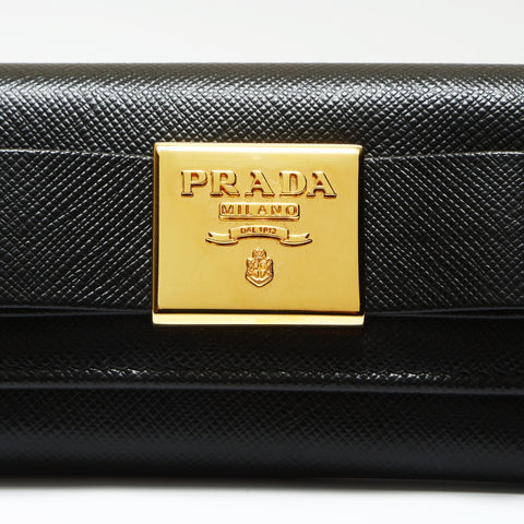 PRADA Saffiano Leather Fiocco Key holder  leather black WS23819