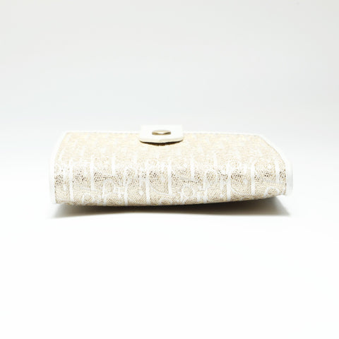 Christian Dior Trotter Canvas Gold Lame Bifold Wallet white WS23827