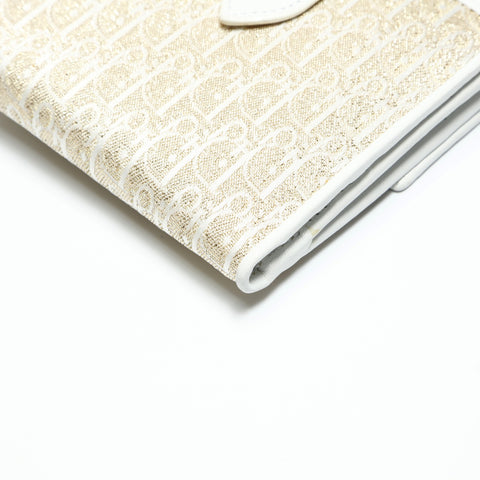 Christian Dior Trotter Canvas Gold Lame Bifold Wallet white WS23827