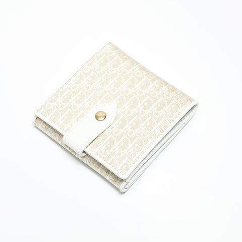 Christian Dior Trotter Canvas Gold Lame Bifold Wallet white WS23827