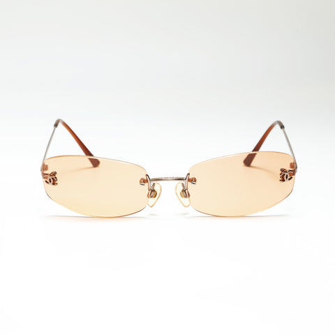 CHANEL 3rd series 1994-1999 Rimless COCO Mark Gradient Lens sunglasses Orange WS23835